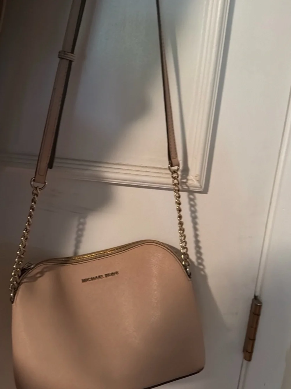 Michael Kors Blush Leather Crossbody with Gold Chain Strap